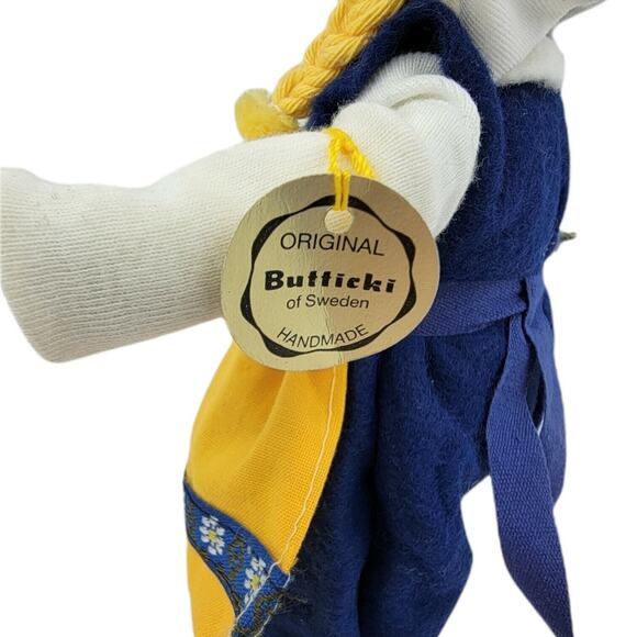 Original Butticki Of Sweden Handmade Wood Doll In Dress With Flowers 8" Tall - Picture 5 of 10